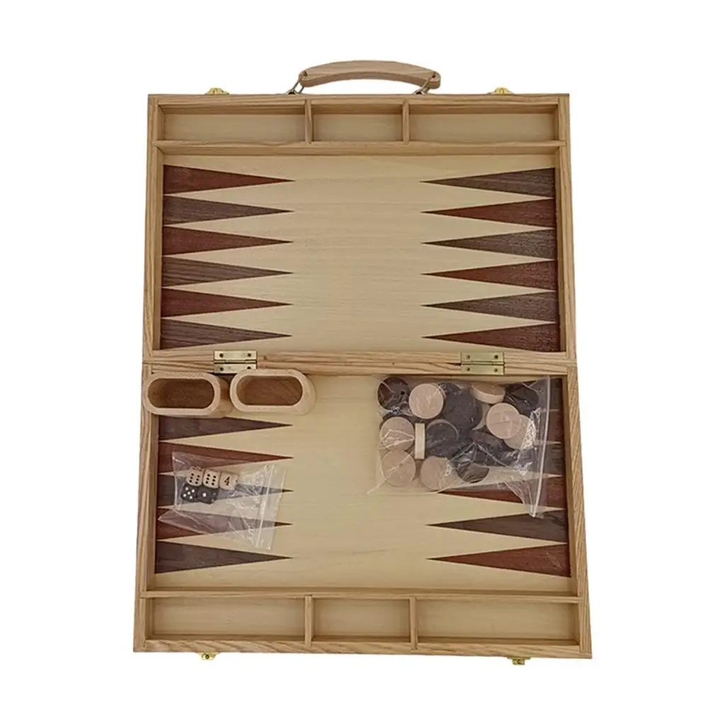 Folding Portable Wooden Backgammon Travel Board Game Set with Game Pieces