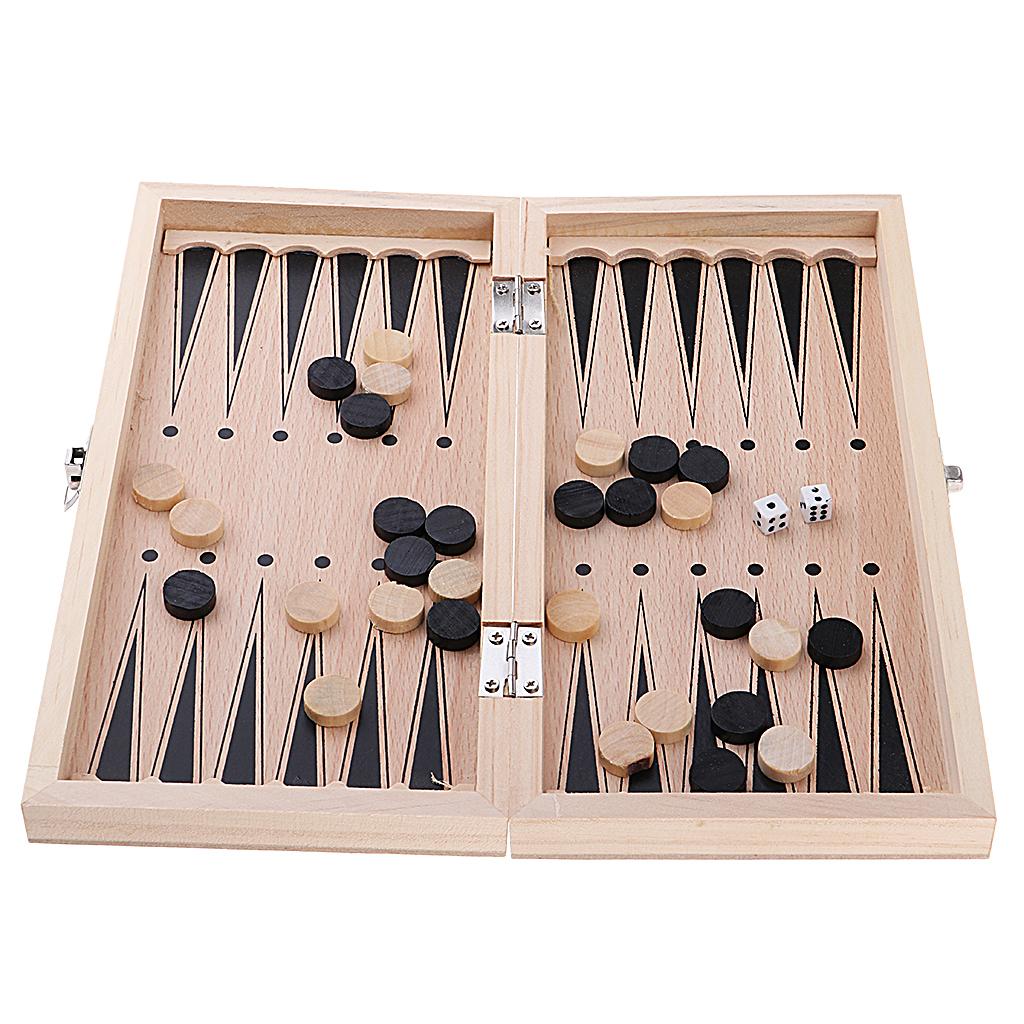 Folding Wooden Chess Set Deluxe Chess Checker Backgammon International Chess Set Traditional Board Game for 2 Players