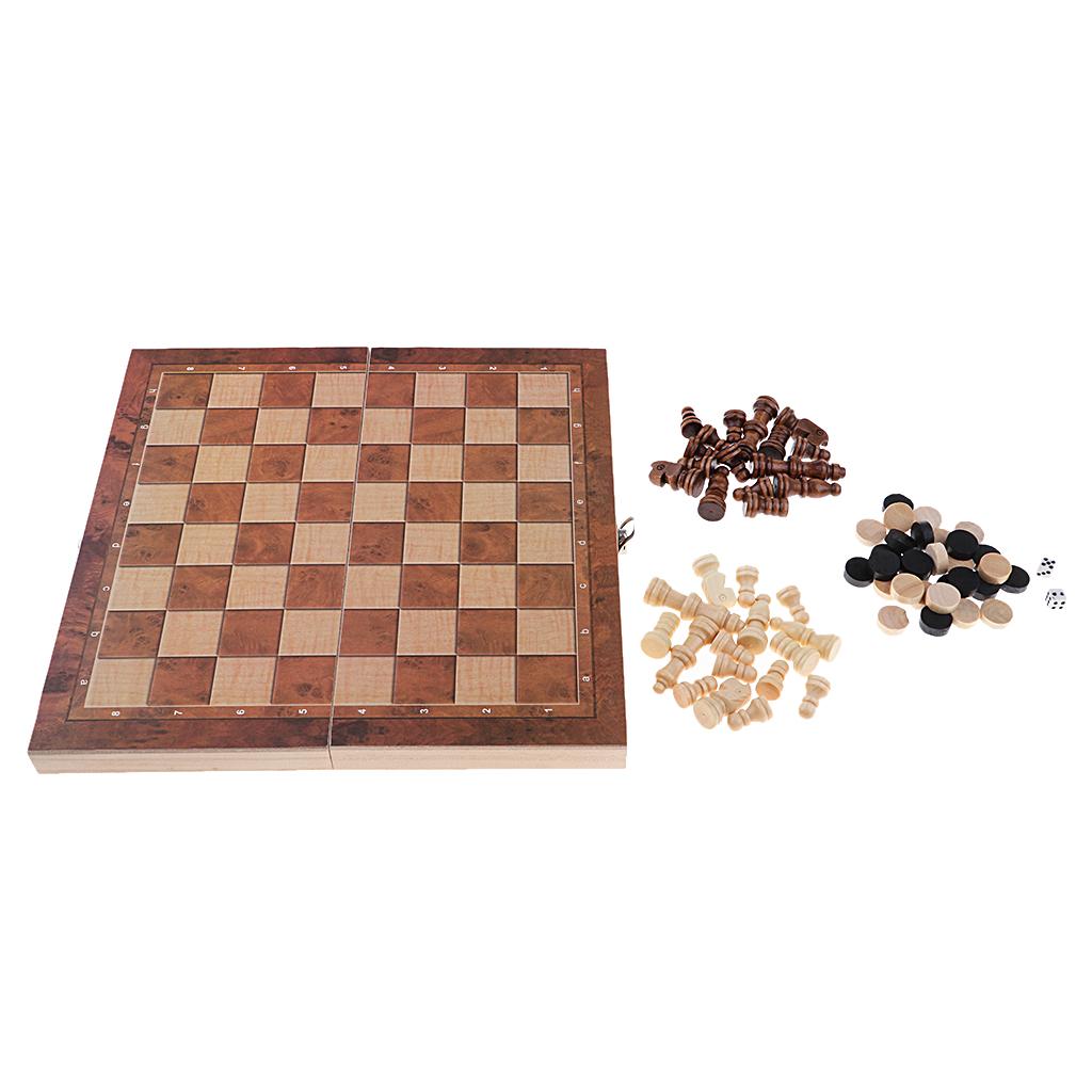 Folding Wooden Chess Set Deluxe Chess Checker Backgammon International Chess Set Traditional Board Game for 2 Players